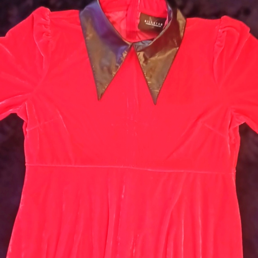 KILLSTAR 3X CORRAL RED CATHEDRAL 11 SKATER DRESS  LONG-SLEEVED VELVET